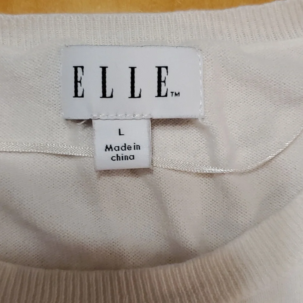 🖤🙌 HP 🙌🖤Elle Lace Embellished Crew Sweater, Lg cream color w/ black lace; - Picture 6 of 9